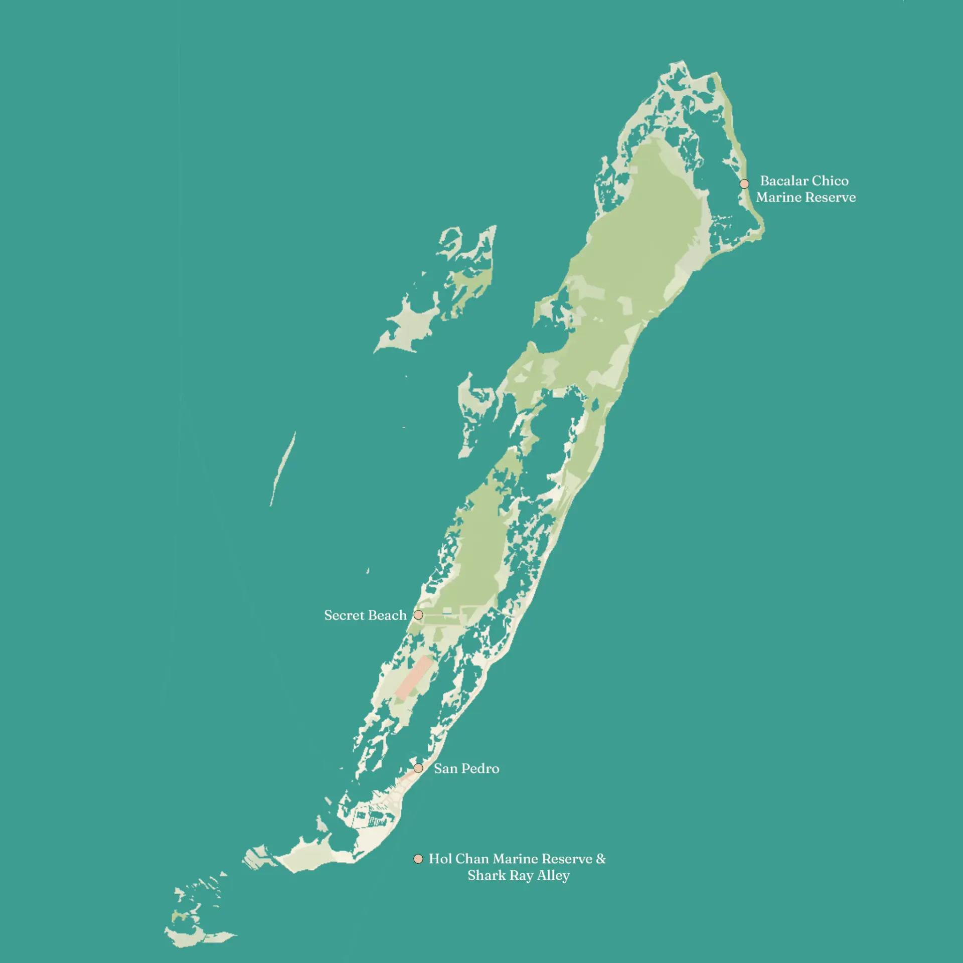 Illustrated travel map of Ambergris Caye, Belize