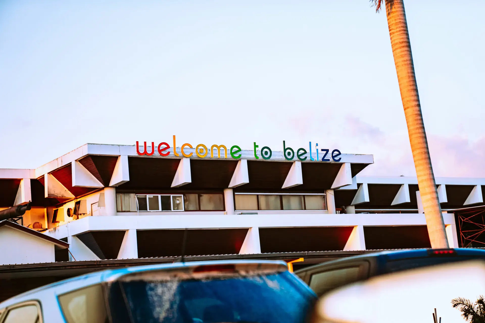 Welcome to Belize sign at Philip S. W. Goldson International Airport outside Belize City
