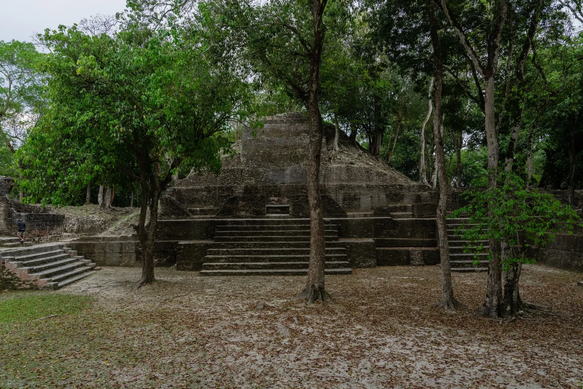 Stone courtyards and residential rooms at the Cahal Pech Maya site near San Ignacio, Belize