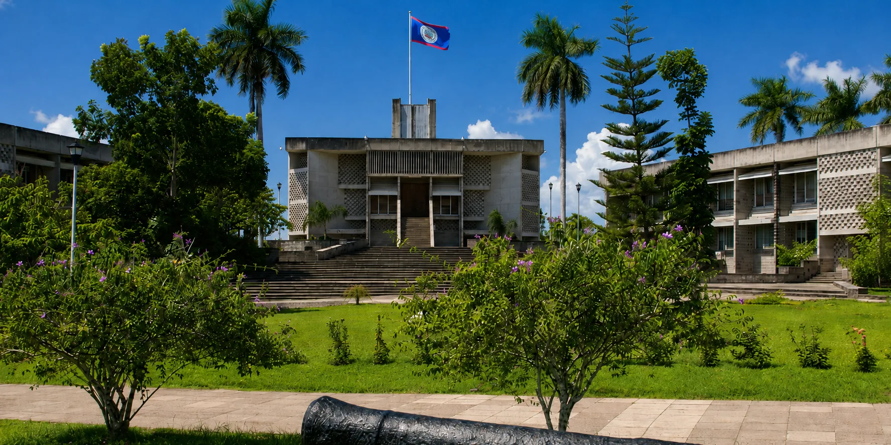 Belize National Assembly building in Belmopan, showing Belize as an independent country with its own government