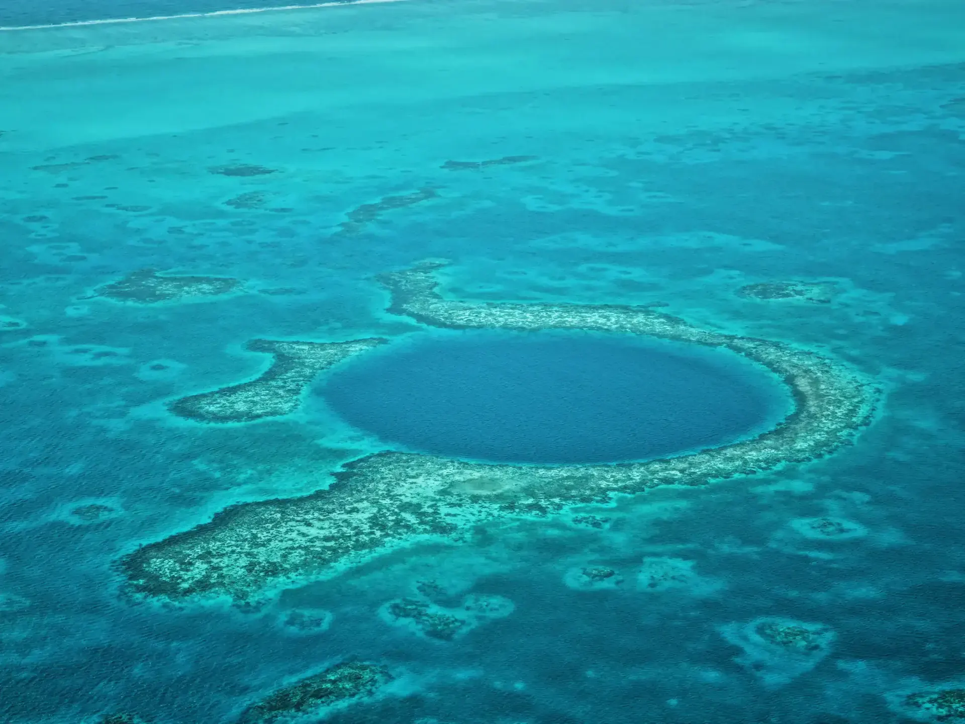 Aerial view of the Great Blue Hole on Lighthouse Reef, Belize