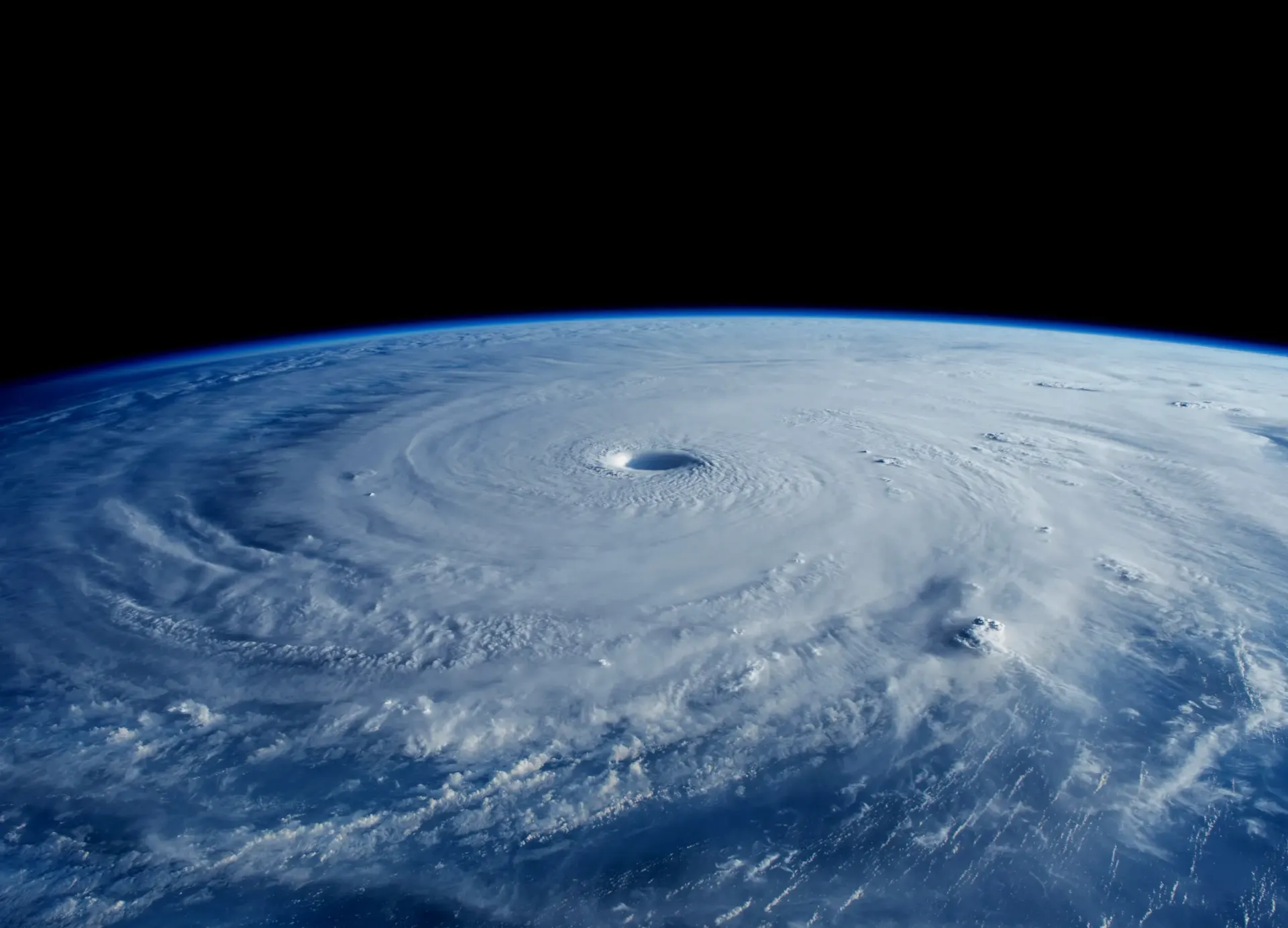 The eye of a powerful tropical cyclone photographed from the International Space Station (NASA)