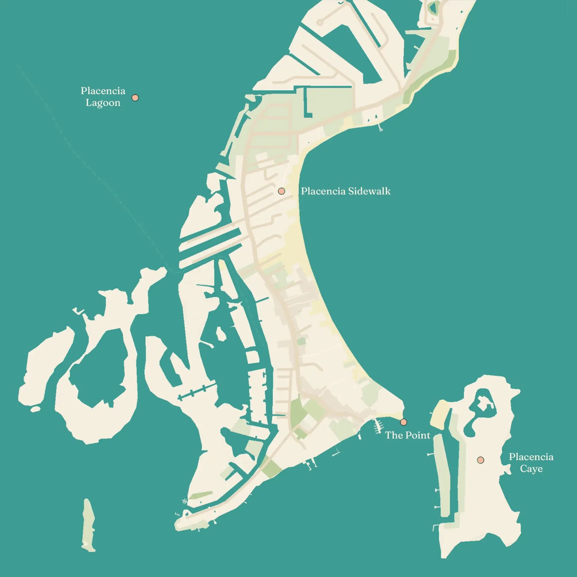 Illustrated travel map of Placencia, Belize