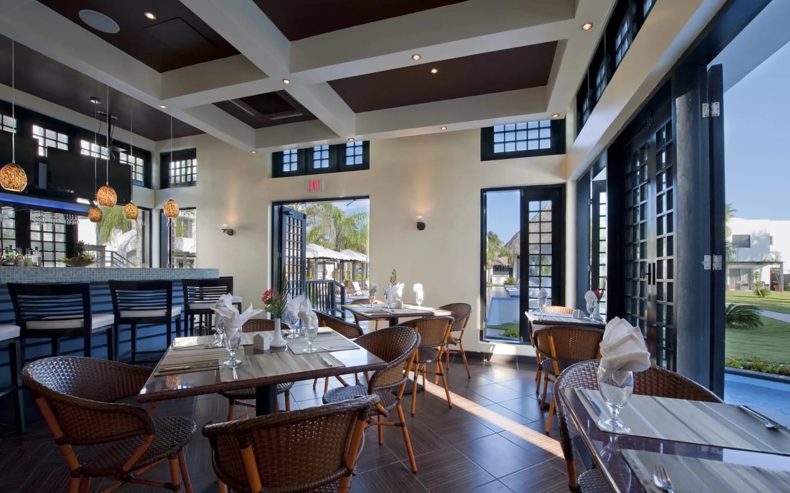 O Restaurant oceanfront dining interior at Las Terrazas Resort, Ambergris Caye, Belize