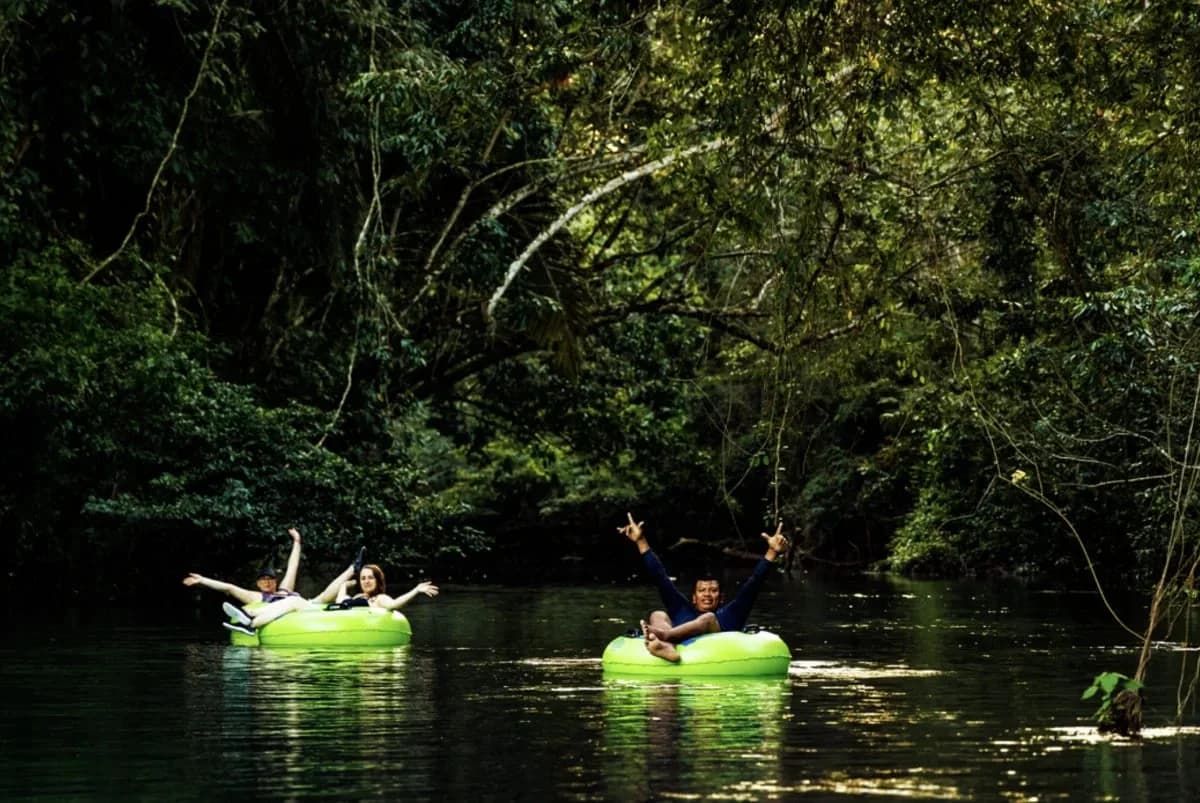 Guests river tubing on the Rio Grande near Tanager Rainforest Lodge