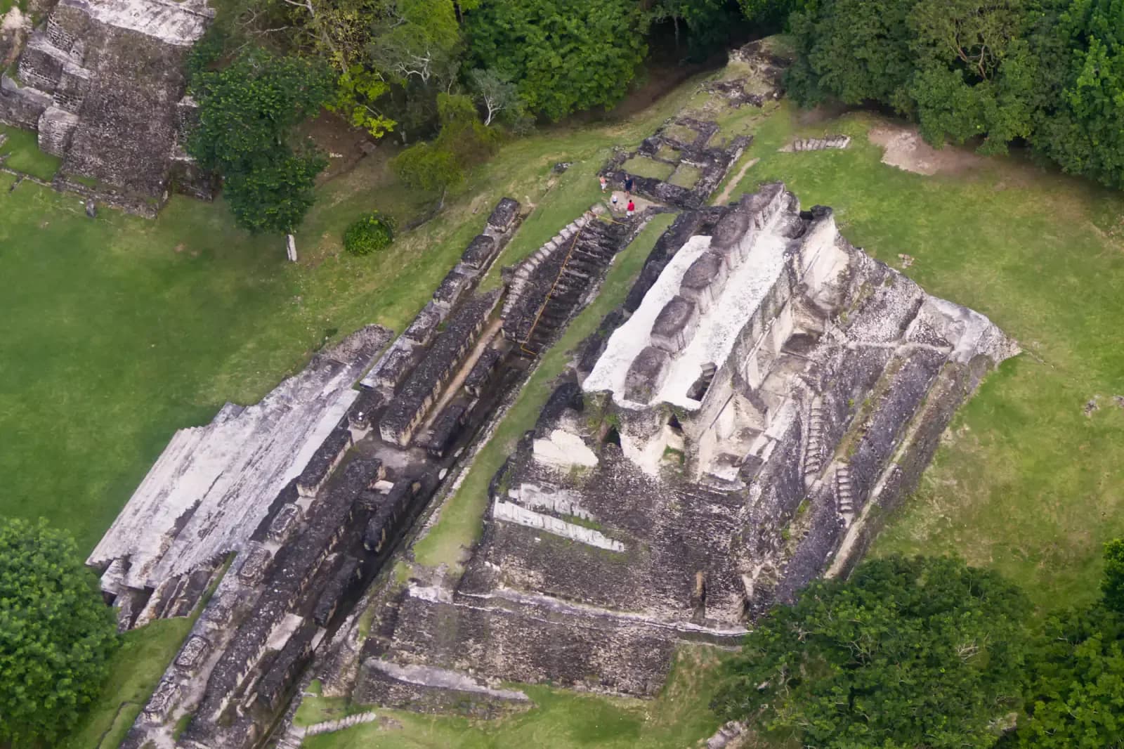 Aerial view of El Castillo and the plaza at Xunantunich